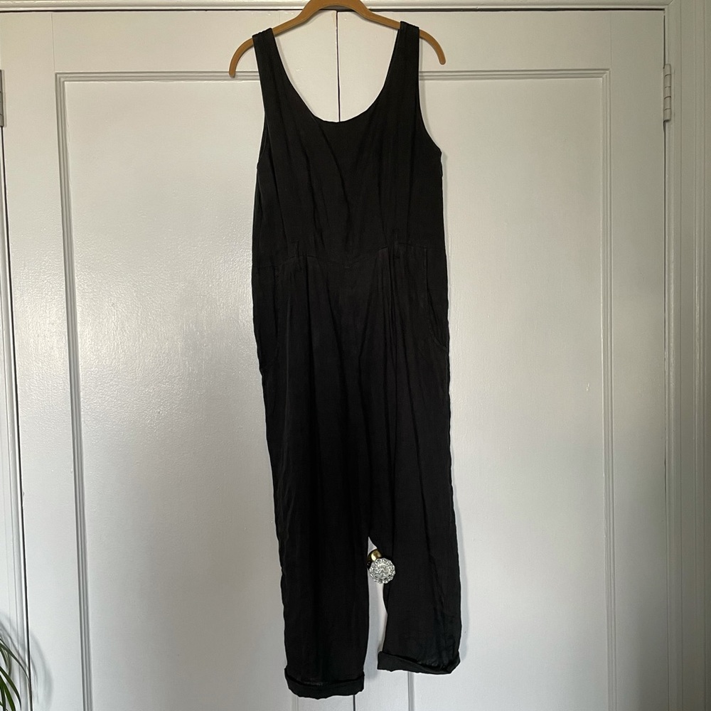 black crane linen jumpsuit playsuit romper coverall black/slate size small